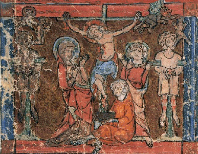Joseph of Arimathea and the Holy Grail (14th century Illustration of the Crucifixion)