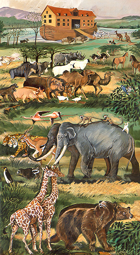 Artist depiction of animals entering Noah's Ark "two by two"