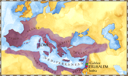The Roman Empire at the time of Christ, Judea is in the lower right